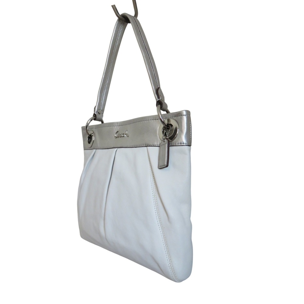 Coach Ashley‎ White Leather Metallic Silver Trim Shoulder Crossbody Bag F17605 - Picture 2 of 8